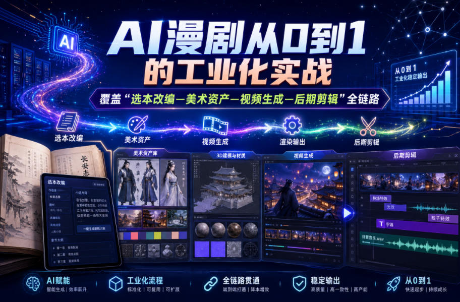 AI漫剧从0到1的工业化实战，覆盖“选本改编—美术资产—视频生成—后期剪辑”全链路（更新6月）-AI创作学习-提示词应用-短视频玩法野草AI资源学习网