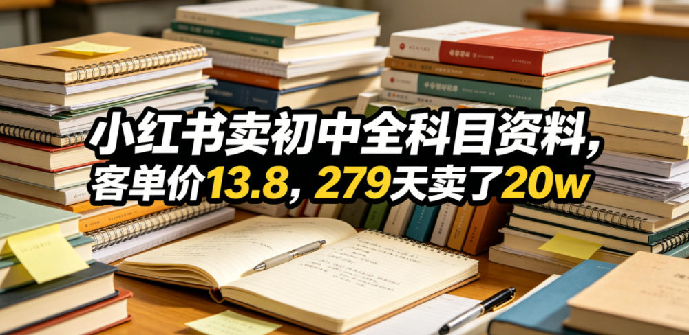 网赚副业:小红书卖初中全科目资料,客单价13.8,279天卖了20w【虚拟资料】-AI创作学习-提示词应用-短视频玩法野草AI资源学习网