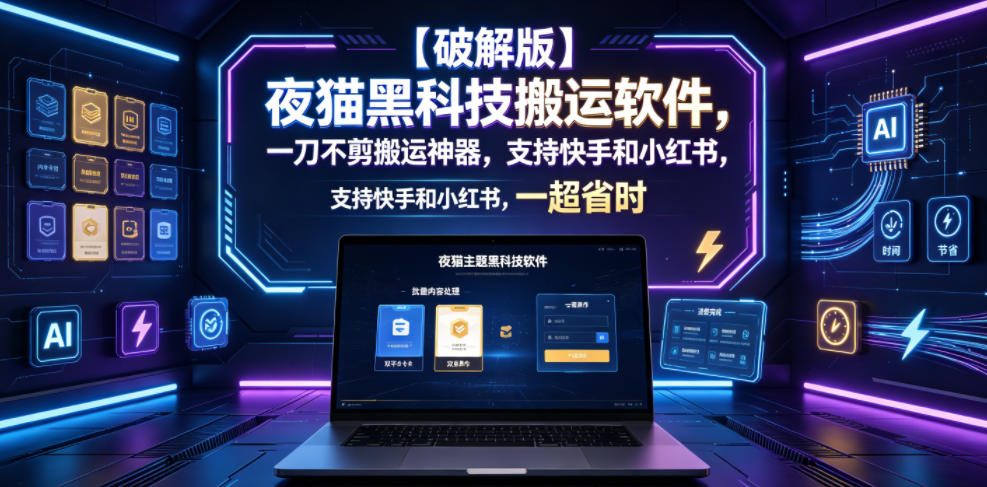 【破解版】夜猫黑科技搬运软件，一刀不剪搬运神器，支持快手和小红书，一键搬运超省时！-AI创作学习-提示词应用-短视频玩法野草AI资源学习网