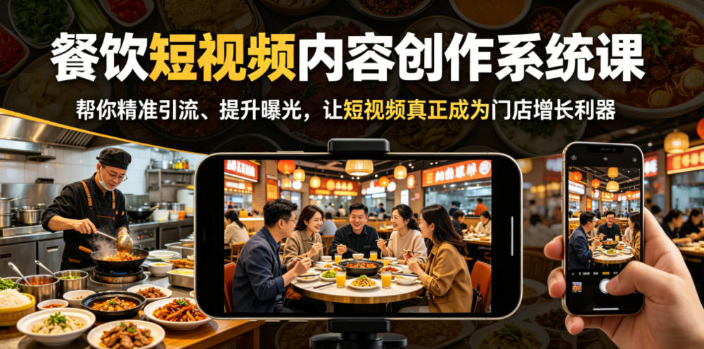 餐饮短视频内容创作系统课，帮你精准引流、提升曝光，让短视频真正成为门店增长利器-AI创作学习-提示词应用-短视频玩法野草AI资源学习网