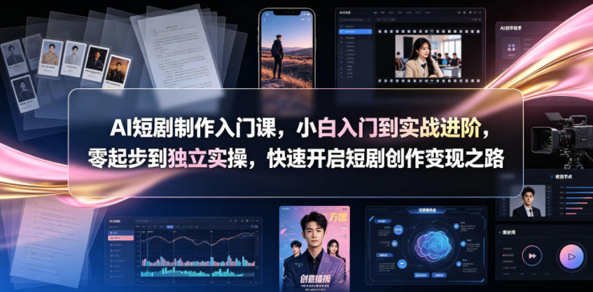 AI短剧制作入门课,小白入门到实战进阶,零起步到独立实操-AI创作学习-提示词应用-短视频玩法野草AI资源学习网