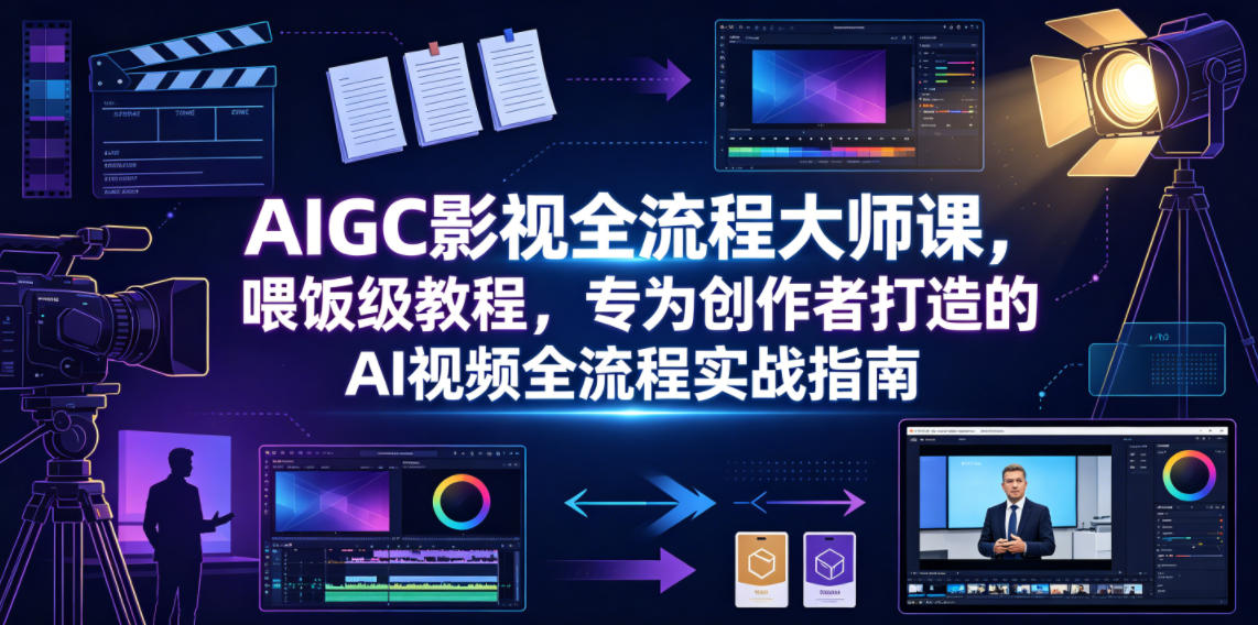 AIGC影视全流程大师课,喂饭级教程,专为创作者打造的AI视频全流程实战指南-AI创作学习-提示词应用-短视频玩法野草AI资源学习网