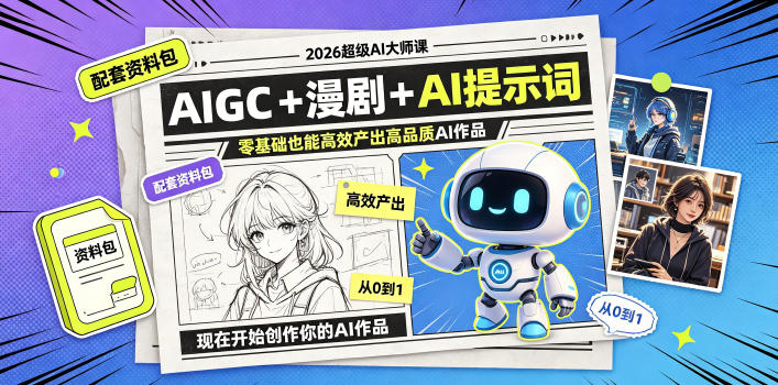 超级AI大师课,AIGC+漫剧+AI提示词+配套资料包,零基础也能高效产出高品质AI作品-AI创作学习-提示词应用-短视频玩法野草AI资源学习网