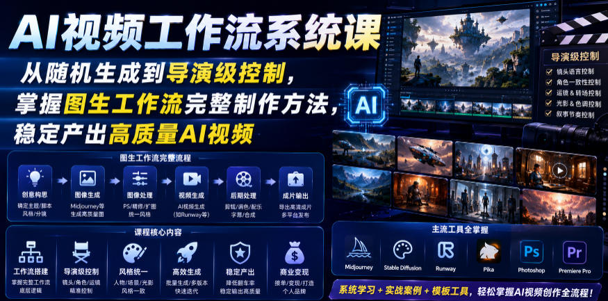 AI视频工作流系统课,从随机生成到导演级控制,掌握图生工作流完整制作方法-AI创作学习-提示词应用-短视频玩法野草AI资源学习网