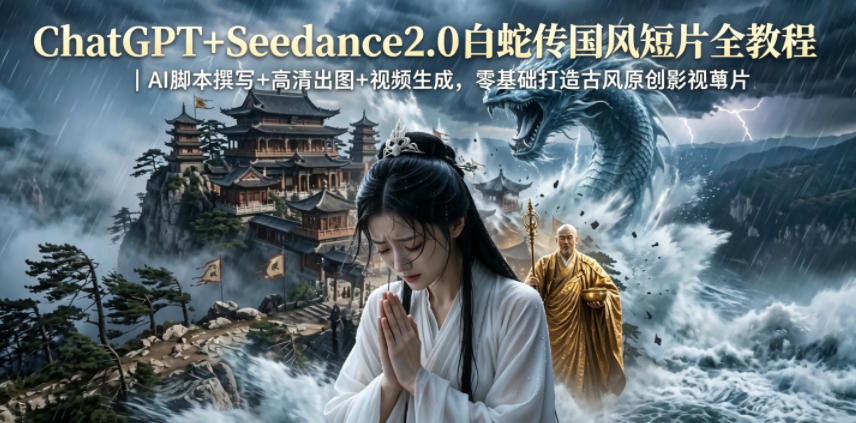 ChatGPT+Seedance2.0白蛇传国风短片全教程｜AI脚本撰写+高清出图+视频生成，零基础打造古风原创影视短片-AI创作学习-提示词应用-短视频玩法野草AI资源学习网