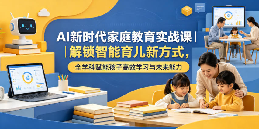 AI新时代家庭教育实战课：解锁智能育儿新方式，全学科赋能孩子高效学习与未来能力-AI创作学习-提示词应用-短视频玩法野草AI资源学习网