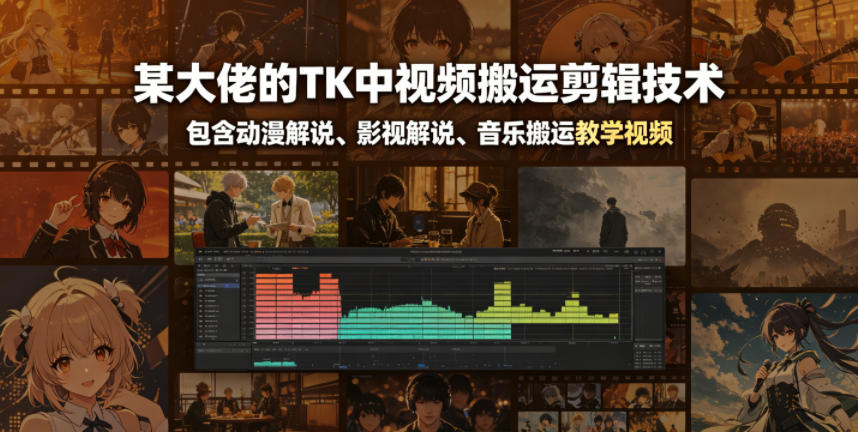 某大佬的TK中视频搬运剪辑技术，包含动漫解说、影视解说、音乐搬运教学视频-AI创作学习-提示词应用-短视频玩法野草AI资源学习网