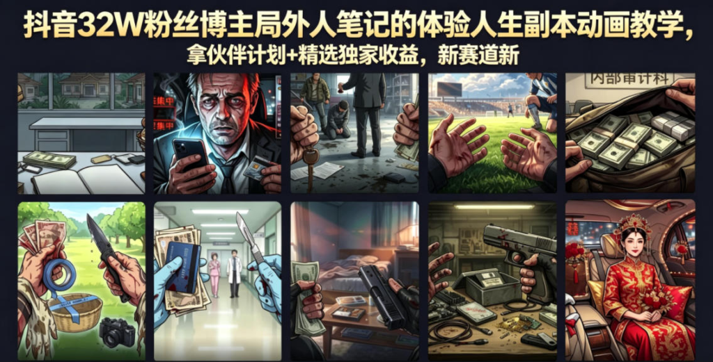 抖音32W粉丝博主局外人笔记的体验人生副本动画教学，拿伙伴计划+精选独家收益【录制版】-AI创作学习-提示词应用-短视频玩法野草AI资源学习网