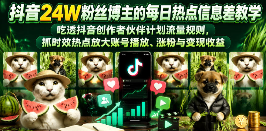 抖音24W粉丝博主:【每日热点信息差】教学,抓时效热点放大账号播放、涨粉与变现收益(更新)-AI创作学习-提示词应用-短视频玩法野草AI资源学习网