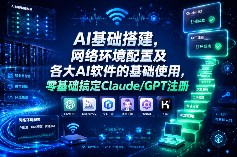 AI基础搭建,网络环境配置及各大AI软件的基础使用,零基础搞定Claude/GPT注册-AI创作学习-提示词应用-短视频玩法野草AI资源学习网