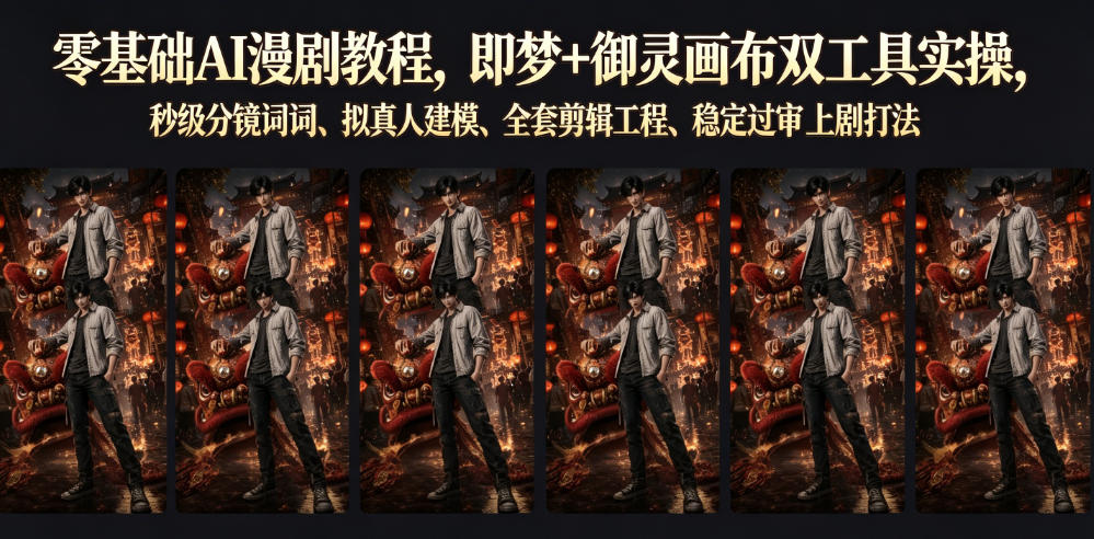 零基础AI漫剧教程,即梦+御灵画布双工具实操,秒级分镜提示词、拟真人建模、全套剪辑工程、稳定过审上剧打法-AI创作学习-提示词应用-短视频玩法野草AI资源学习网