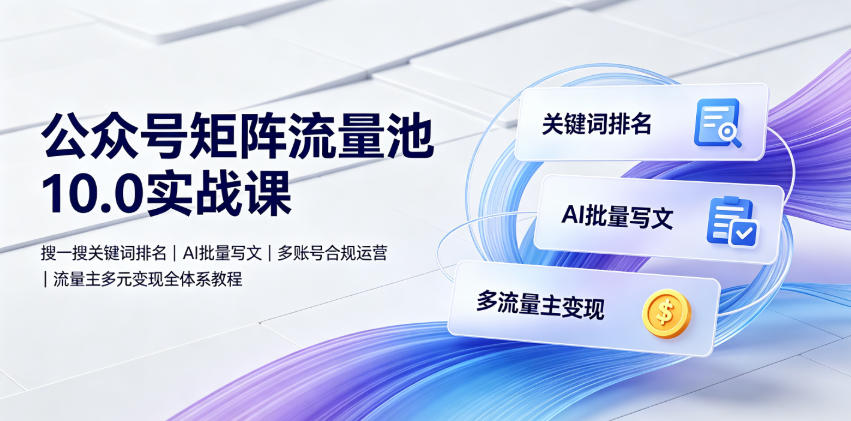 众号矩阵流量池10.0实战课|搜一搜关键词排名、AI批量写文、多账号合规运营、流量主多元变现全体系教程-AI创作学习-提示词应用-短视频玩法野草AI资源学习网