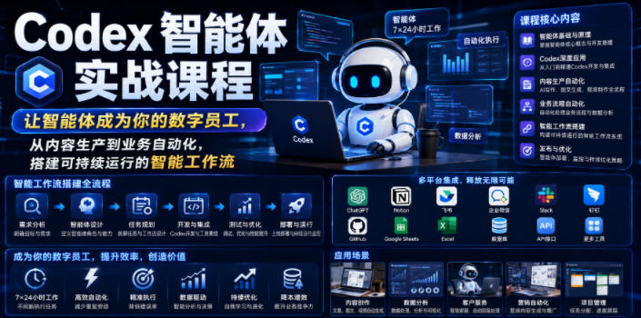 Codex智能体实战课程,让智能体成为你的数字员工,从内容生产到业务自动化-AI创作学习-提示词应用-短视频玩法野草AI资源学习网