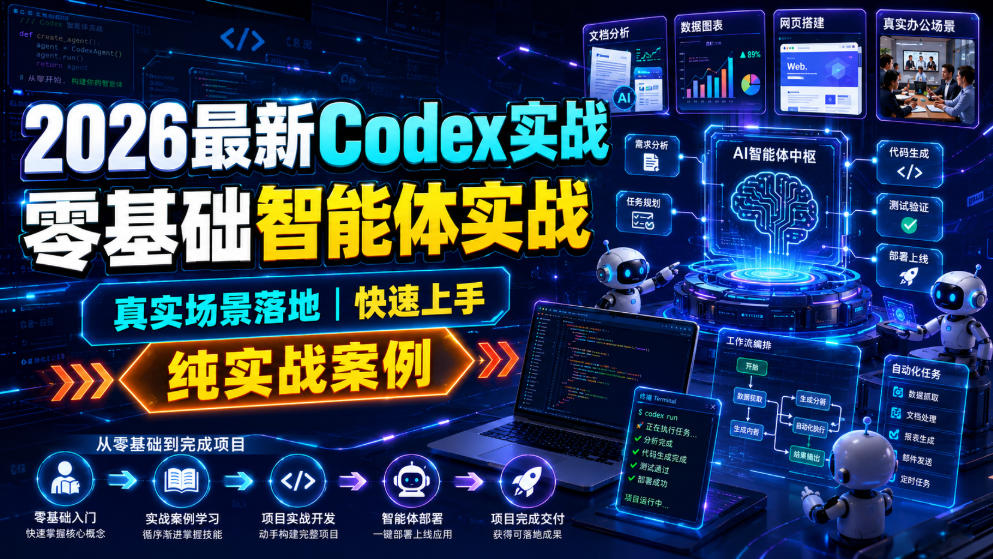 26最新Codex实战零基础智能体实战，真实场景落地，快速上手，纯实战案例-AI创作学习-提示词应用-短视频玩法野草AI资源学习网