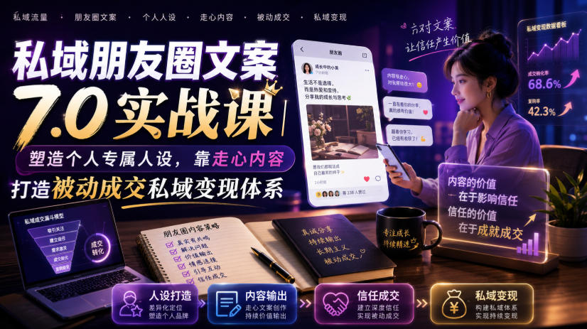 私域朋友圈文案7.0实战课｜塑造个人专属人设，靠走心内容打造被动成交私域变现体系-AI创作学习-提示词应用-短视频玩法野草AI资源学习网