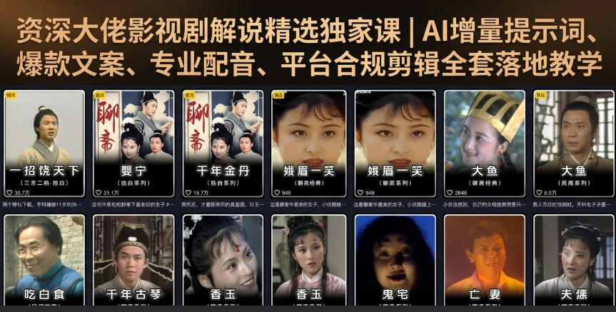 资深大佬影视剧解说精选独家课｜AI增量提示词、爆款文案、专业配音、平台合规剪辑全套落地教学-AI创作学习-提示词应用-短视频玩法野草AI资源学习网