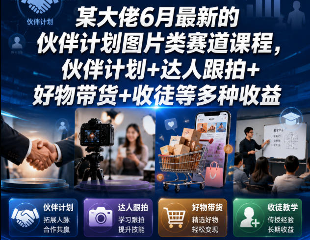 某大佬6月：【伙伴计划图片类】赛道课程，伙伴计划+达人跟拍+好物带货+收徒等多种收益-AI创作学习-提示词应用-短视频玩法野草AI资源学习网
