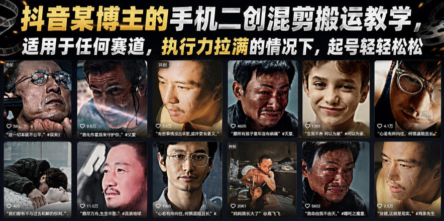 抖音某博主:手机二创混剪搬运教学,适用于任何赛道-AI创作学习-提示词应用-短视频玩法野草AI资源学习网