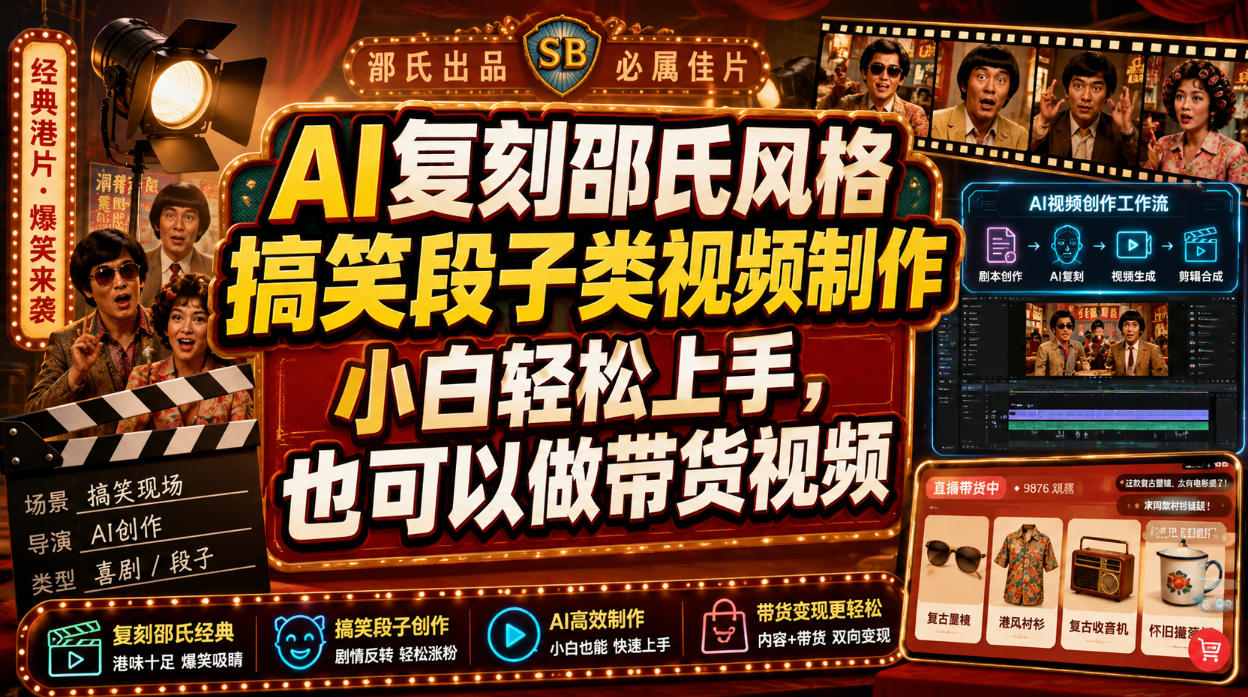 AI复刻邵氏风格搞笑段子类视频制作,小白轻松上手,也可以做带货视频-AI创作学习-提示词应用-短视频玩法野草AI资源学习网