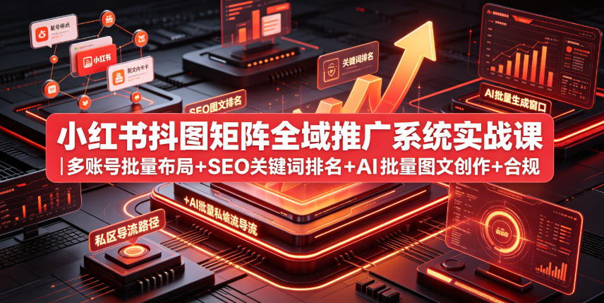 小红书抖图矩阵全域推广系统实战课|多账号批量布局+SEO关键词排名+AI批量图文创作+合规私域导流完整落地教程-AI创作学习-提示词应用-短视频玩法野草AI资源学习网