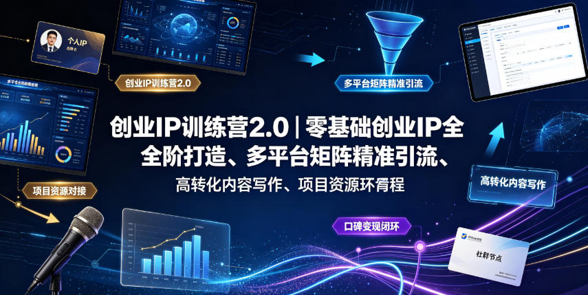 创业IP训练营2.0|零基础创业IP全阶打造、多平台矩阵精准引流、高转化内容写作、项目资源对接与口碑变现闭环课程-AI创作学习-提示词应用-短视频玩法野草AI资源学习网