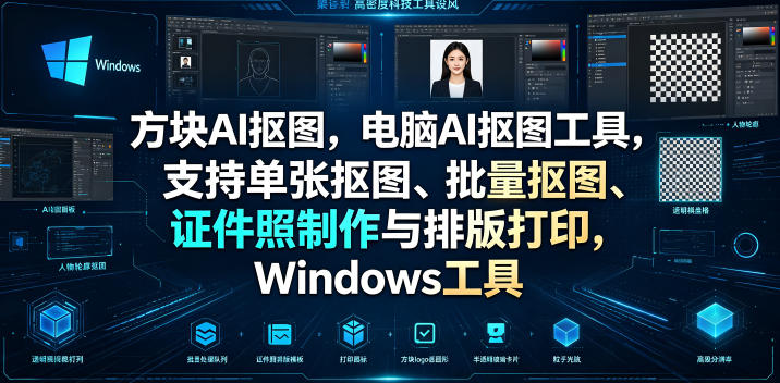 方块AI抠图,电脑AI抠图工具,支持单张抠图、批量抠图、证件照制作与排版打印,Windows工具-AI创作学习-提示词应用-短视频玩法野草AI资源学习网
