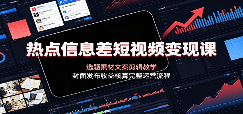 热点信息差短视频变现课:选题素材文案剪辑教学,封面发布收益核算完整运营流程-AI创作学习-提示词应用-短视频玩法野草AI资源学习网