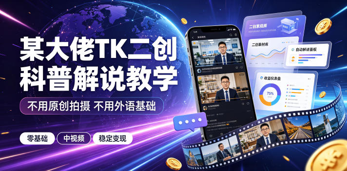 某大佬:【TK二创科普解说】教学,不用原创拍摄不用外语基础,做TikTok中视频稳定变现-AI创作学习-提示词应用-短视频玩法野草AI资源学习网