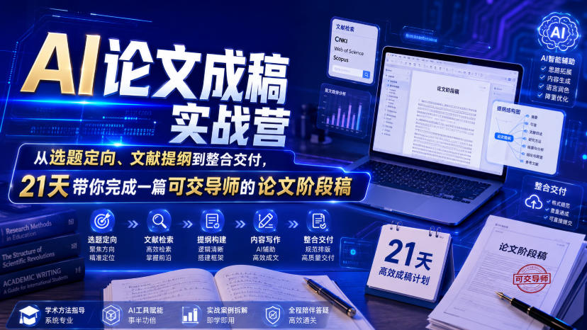 AI论文成稿实战营,从选题定向、文献提纲到整合交付-AI创作学习-提示词应用-短视频玩法野草AI资源学习网