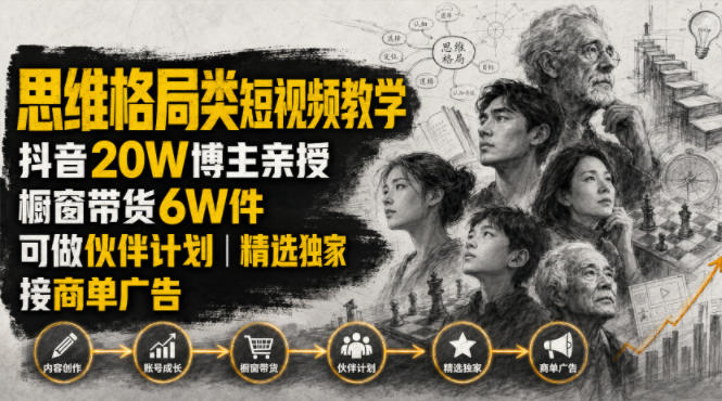 人性思维格局类短视频教学，抖音20W博主亲授，橱窗带货6W件-AI创作学习-提示词应用-短视频玩法野草AI资源学习网