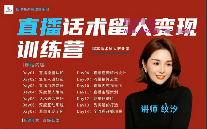 直播话术留人变现训练营,知识IP直播运营高手,14天速成计划,零基础进阶直播操盘手-AI创作学习-提示词应用-短视频玩法野草AI资源学习网