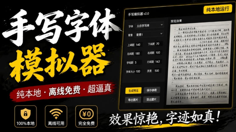 手写字体模拟生成器,附带新整理背景图和字体,纯本地离线运行-AI学习-副业网赚项目-自媒体运营-AI创作提示词-短视频玩法-AI技能提升野草AI资源学习网