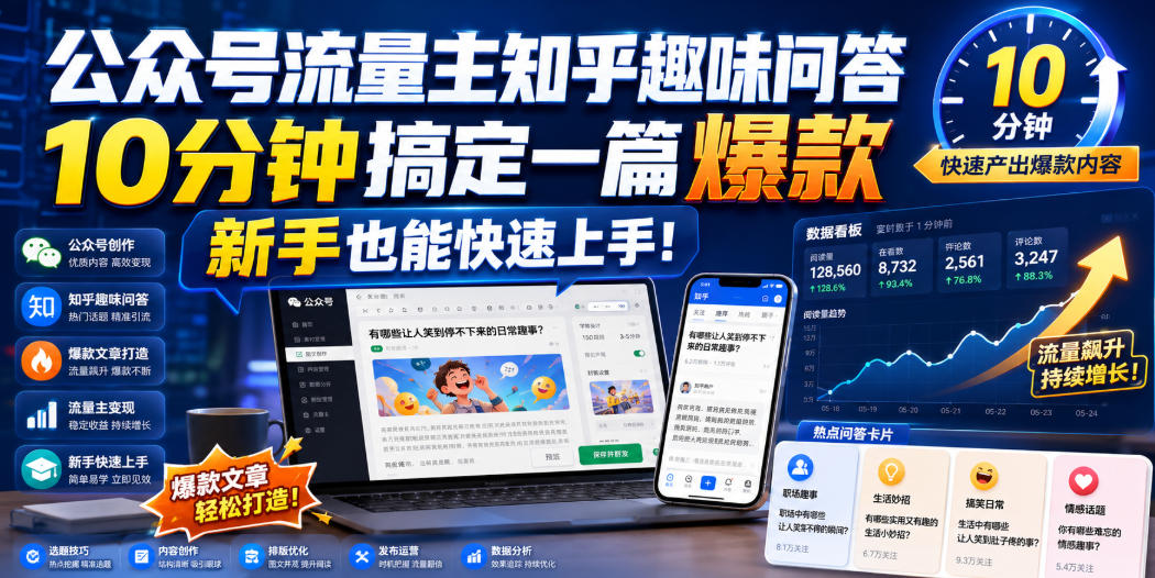 公众号流量主知乎趣味问答，10分钟搞定一篇爆款，新手也能快速上手！-AI创作学习-提示词应用-短视频玩法野草AI资源学习网