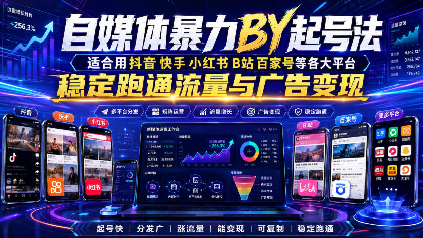 自媒体暴力搬运起号法，适合用抖音快手小红书B站百家号等各大平台，稳定跑通流量与广告变现-AI创作学习-提示词应用-短视频玩法野草AI资源学习网