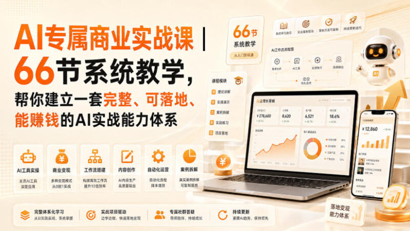 AI专属商业实战课|66节系统教学,帮你建立一套完整、可落地、能賺钱的AI实战能力体系-AI学习-副业网赚项目-自媒体运营-AI创作提示词-短视频玩法-AI技能提升野草AI资源学习网
