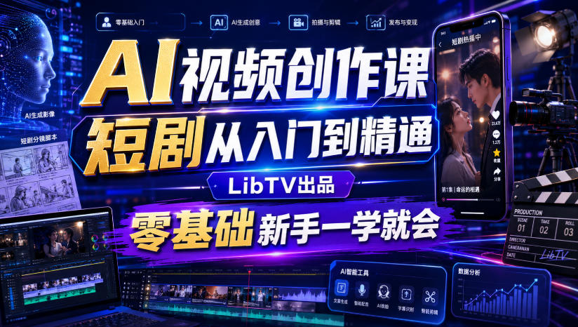 AI视频创作课，短剧从入门到精通，LibTV出品，零基础新手一学就会-AI创作学习-提示词应用-短视频玩法野草AI资源学习网