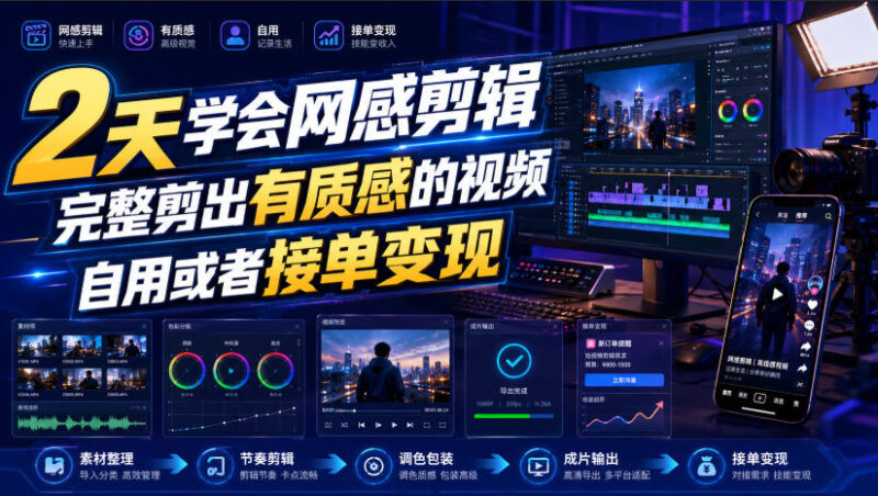 2天学会网感剪辑，完整剪出有质感的视频，自用或者接单变现-AI创作学习-提示词应用-短视频玩法野草AI资源学习网