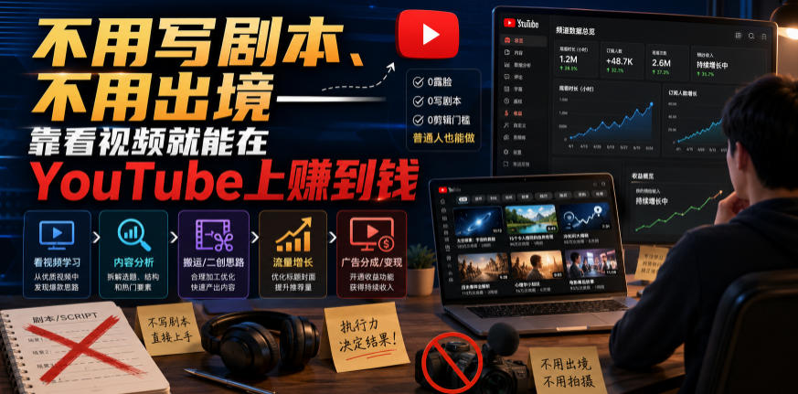 靠看视频就能在YouTube上賺到钱【原创双语字幕】-AI创作学习-提示词应用-短视频玩法野草AI资源学习网