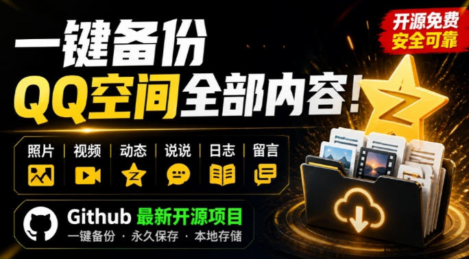 一键将你QQ空间全部内容备份下来!照片/视频/动态信息全存本地,Github最新开源项目-AI学习-副业网赚项目-自媒体运营-AI创作提示词-短视频玩法-AI技能提升野草AI资源学习网
