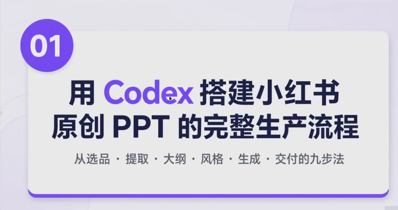 用Codex搭建小红书原创PPT的完整生产流程,从选品·提取·大纲·风格·生成·交付的九步法-AI学习-副业网赚项目-自媒体运营-AI创作提示词-短视频玩法-AI技能提升野草AI资源学习网
