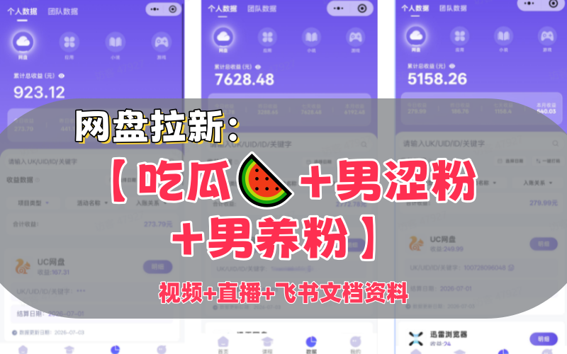 【吃瓜🍉+男涩粉+男养粉】三合一赛道:网盘拉新玩法【视频+直播+飞书SOP文档资料】-AI学习-副业网赚项目-自媒体运营-AI创作提示词-短视频玩法-AI技能提升野草AI资源学习网