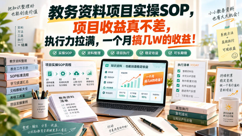 教务资料项目实操SOP,项目收益真不差,执行力拉满,一个月搞几W的收益【飞书文档】-AI学习-副业网赚项目-自媒体运营-AI创作提示词-短视频玩法-AI技能提升野草AI资源学习网
