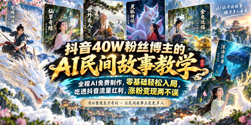 抖音40W粉丝博主：【AI民间故事】教学，全程AI免费制作，零基础轻松入局，涨粉变现两不误-AI学习-副业网赚项目-自媒体运营-AI创作提示词-短视频玩法-AI技能提升野草AI资源学习网