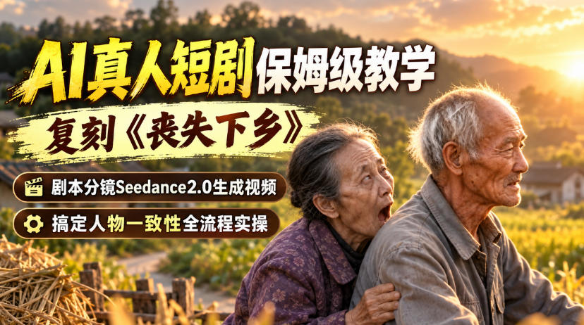 AI真人短剧保姆级教学,复刻《丧失下乡》,剧本分镜Seedance2.0生成视频,搞定人物一致性全流程实操-AI学习-副业网赚项目-自媒体运营-AI创作提示词-短视频玩法-AI技能提升野草AI资源学习网