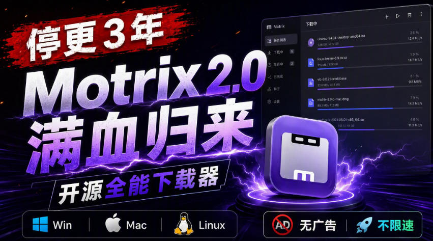 Motrix 2.0满血归来：开源全能下载器，Win/Mac/Linux通吃，无广告不限速-AI学习-副业网赚项目-自媒体运营-AI创作提示词-短视频玩法-AI技能提升野草AI资源学习网