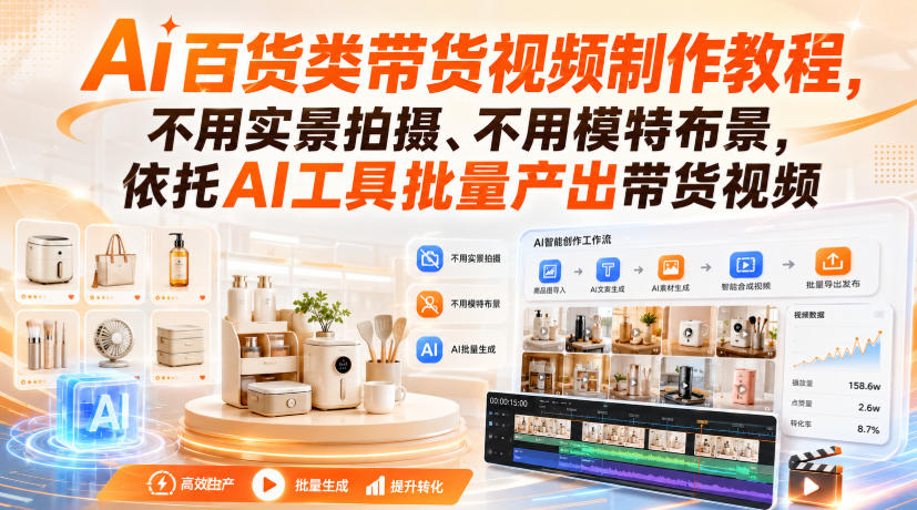 Ai百货类带货视频制作教程,不用实景拍摄、不用模特布景,依托AI工具批量产出带货视频-AI学习-副业网赚项目-自媒体运营-AI创作提示词-短视频玩法-AI技能提升野草AI资源学习网