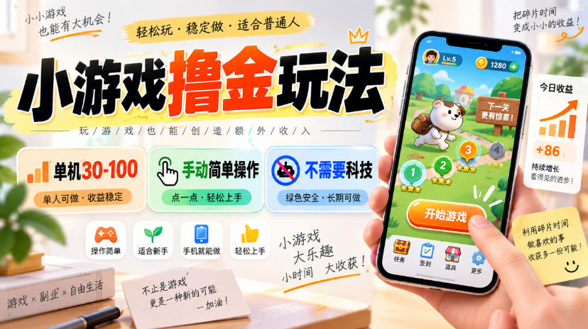 小游戏撸金玩法,单机30-100,手动简单操作,不需要科技-AI学习-副业网赚项目-自媒体运营-AI创作提示词-短视频玩法-AI技能提升野草AI资源学习网