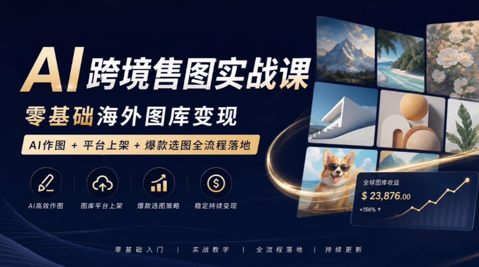 AI 零基础:【海外图库变现】实战课,AI作图+平台上架+爆款选图全流程落地-AI学习-副业网赚项目-自媒体运营-AI创作提示词-短视频玩法-AI技能提升野草AI资源学习网