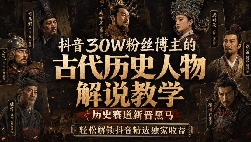 抖音30W粉博主:【古代历史人物解说】教学,轻松解锁抖音精选独家收益-AI学习-副业网赚项目-自媒体运营-AI创作提示词-短视频玩法-AI技能提升野草AI资源学习网