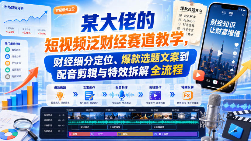 某大佬:【泛财经】短视频赛道教学,财经细分定位、爆款选题文案到配音剪辑与特效拆解全流程-AI学习-副业网赚项目-自媒体运营-AI创作提示词-短视频玩法-AI技能提升野草AI资源学习网